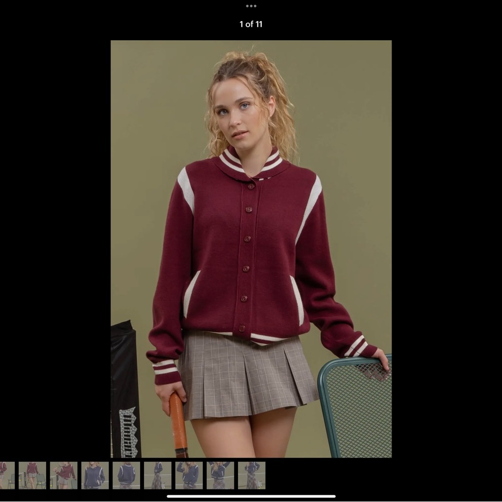 Button Down Varsity Bomber Sweater - image 1